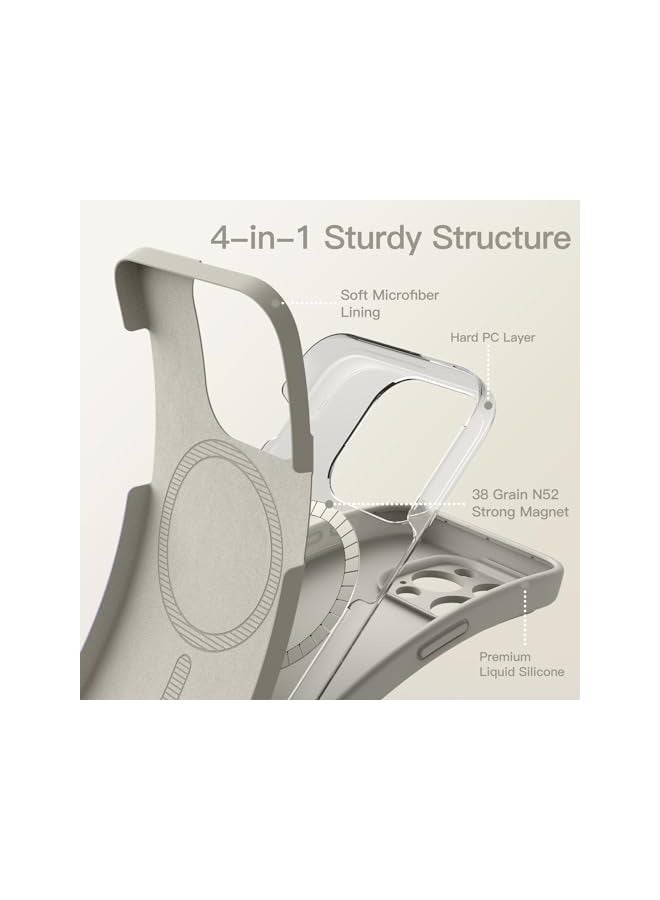جي تيك جراب سيليكون مغناطيسي لهاتف iPhone 15 Pro Max مقاس 6.7 بوصة، متوافق مع MagSafe، غطاء هاتف مع حماية كاملة لعدسة الكاميرا (تيتانيوم طبيعي) - Image 3