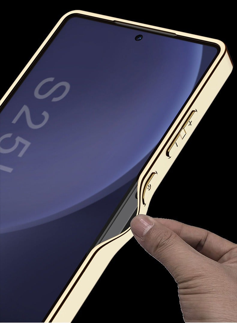 general Case for Samsung Galaxy S25 Ultra, Shiny Plating Gold Edges Leather Cover Anti -Fall Camera Protection Case - Image 5