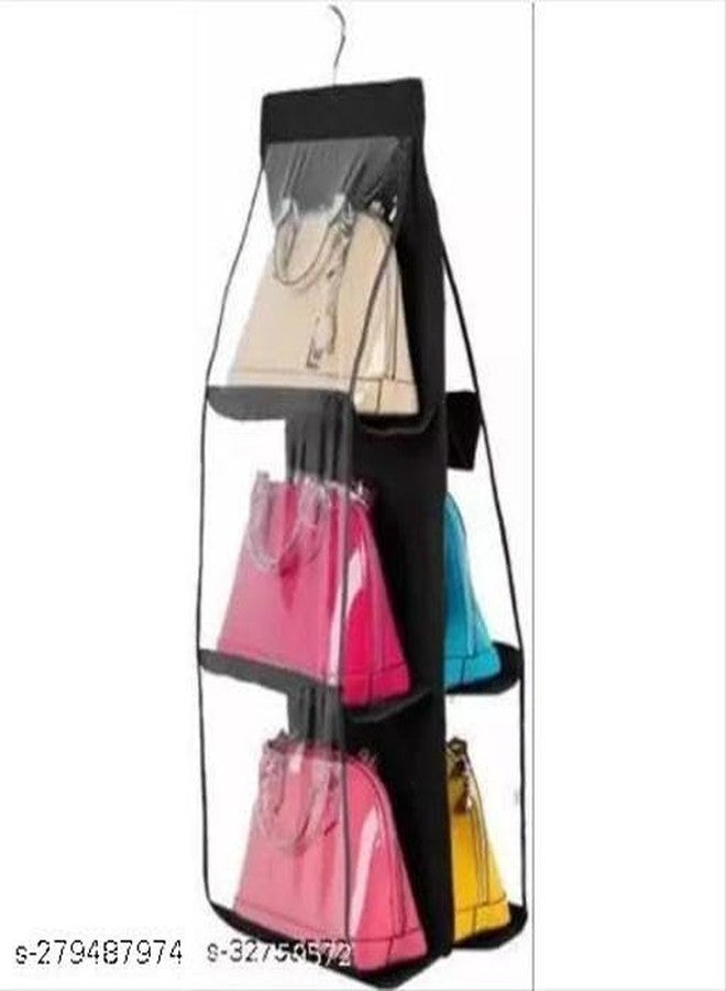 UNICRAFTS unimart India Unimart Essential Clothes Hangers Purse Handbag Organizer 6 Pocket Foldable Large Clear Anti Dust Hanging Storage Bag Organizer with HooUNI-P025 - Image 4