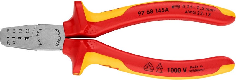 KNIPEX 97 68 145 A VDE-Tested Crimping Pliers for Insulated Wire Ferrules with Multi-Component Grips - Image 1