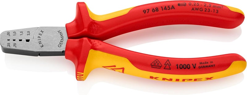 KNIPEX 97 68 145 A VDE-Tested Crimping Pliers for Insulated Wire Ferrules with Multi-Component Grips - Image 2