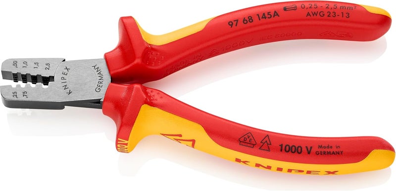KNIPEX 97 68 145 A VDE-Tested Crimping Pliers for Insulated Wire Ferrules with Multi-Component Grips - Image 3