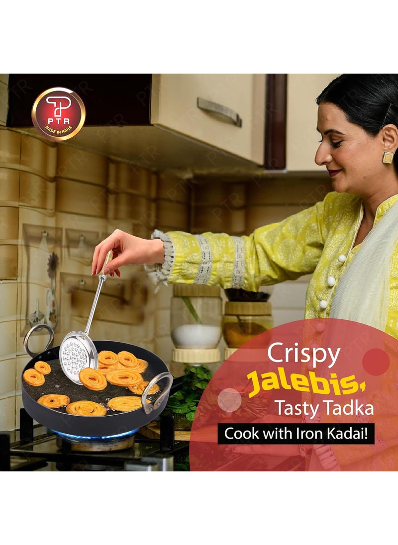 PTR - PTR Iron Flat Kadai for Making Jalebis, Maal Pua | Tai | Fry Pan | Dal Tadka | Tavi for Kitchen (11 Inch) - Image 1