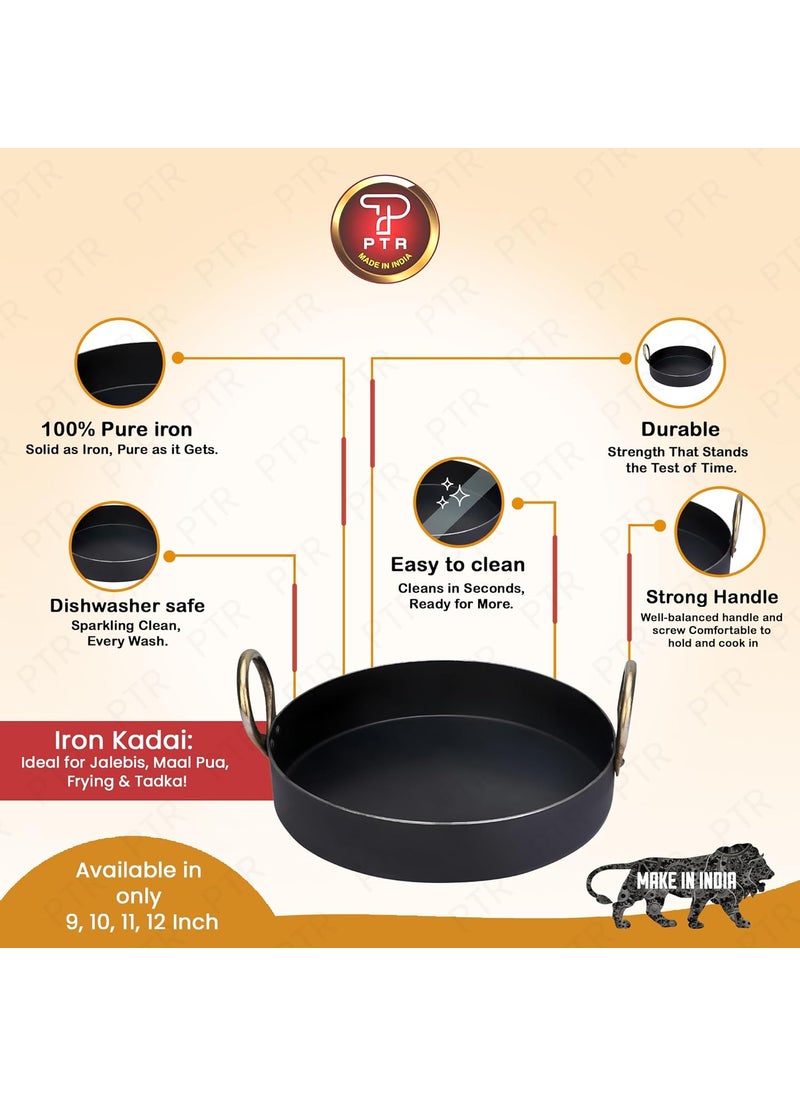 PTR - PTR Iron Flat Kadai for Making Jalebis, Maal Pua | Tai | Fry Pan | Dal Tadka | Tavi for Kitchen (11 Inch) - Image 1
