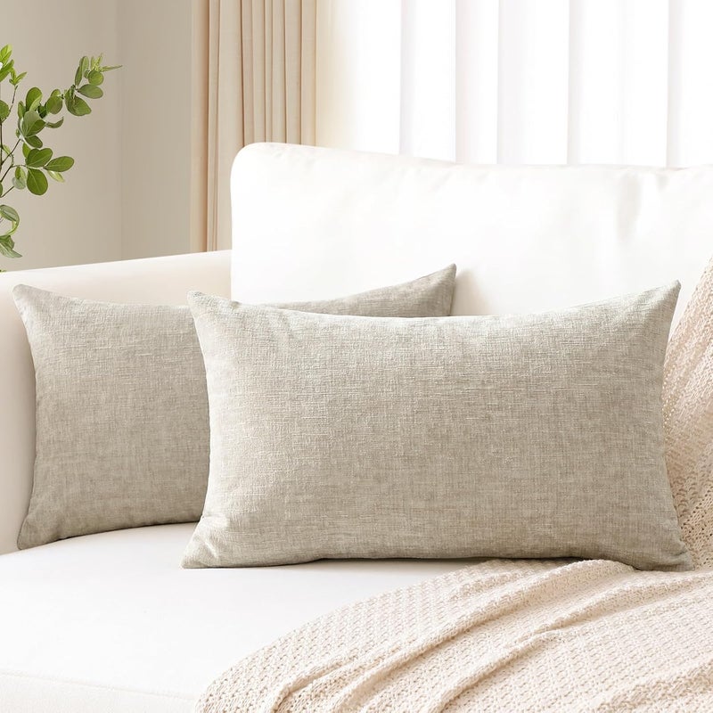 JOTOM Set of 2 Cushion Covers 30x50 cm Soft Chenille Beige Decorative Throw Pillow Covers 12x20 Inch Lumbar Cushion Case Solid Pillowcases for Couch Sofa Living Room Bed Home Decor (Beige) - Image 4