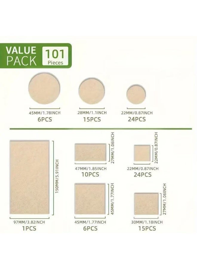 مجموعة من 101 قطعة من وسادات اللباد للأثاث باللون البيج المحايد، بأحجام مختلفة لحماية الأرضيات الخشبية، وسادات أرجل الكراسي غير القابلة للانزلاق، وواقي معدني للأثاث والأرضيات - Image 2