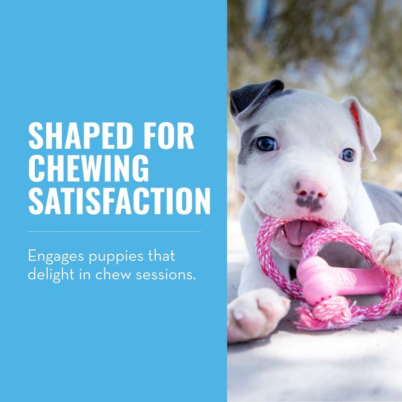 KONG Puppy Goodie Bone with Rope - Natural Rubber Bone with Cotton Rope - Teeth Cleaning Chew Toy for Growing Puppies - for XS Puppies - Pink - Image 2