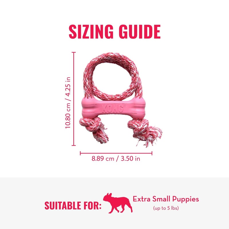 KONG Puppy Goodie Bone with Rope - Natural Rubber Bone with Cotton Rope - Teeth Cleaning Chew Toy for Growing Puppies - for XS Puppies - Pink - Image 3
