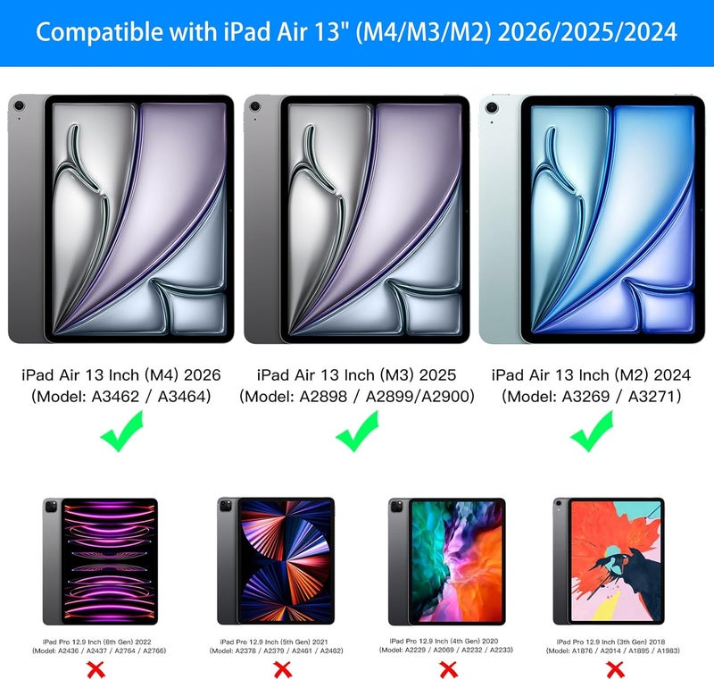 XIWMIX حافظة iPad Air مقاس 13 بوصة مع لوحة مفاتيح M3 2025 / M2 2024، لوحة مفاتيح مغناطيسية قابلة للفصل مع إضاءة خلفية بسبعة ألوان وبلوتوث، غطاء حماية ذكي ناعم مع حامل Apple Pencil Pro، أسود - Image 2