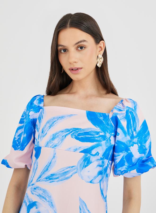 تايك تو فستان ماكسي بطبعات زهور وأكمام منفوشة - Image 4