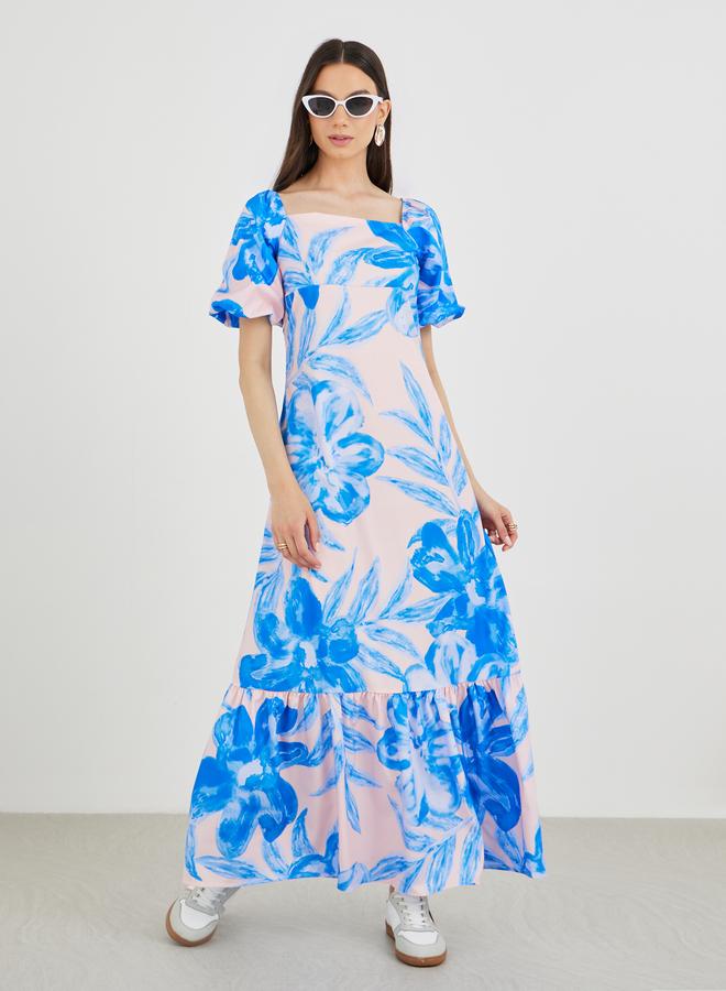تايك تو فستان ماكسي بطبعات زهور وأكمام منفوشة - Image 1