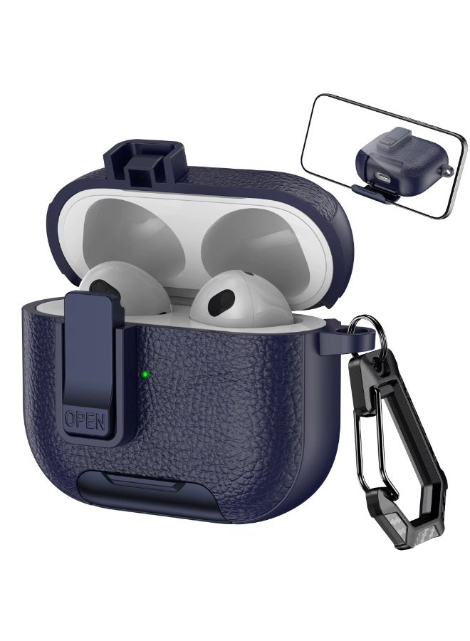 حافظة متوافقة مع Airpods Pro 2 حافظة جلدية بتصميم لمس مع حزام يد، مقاومة للسقوط والصدمات (أزرق)