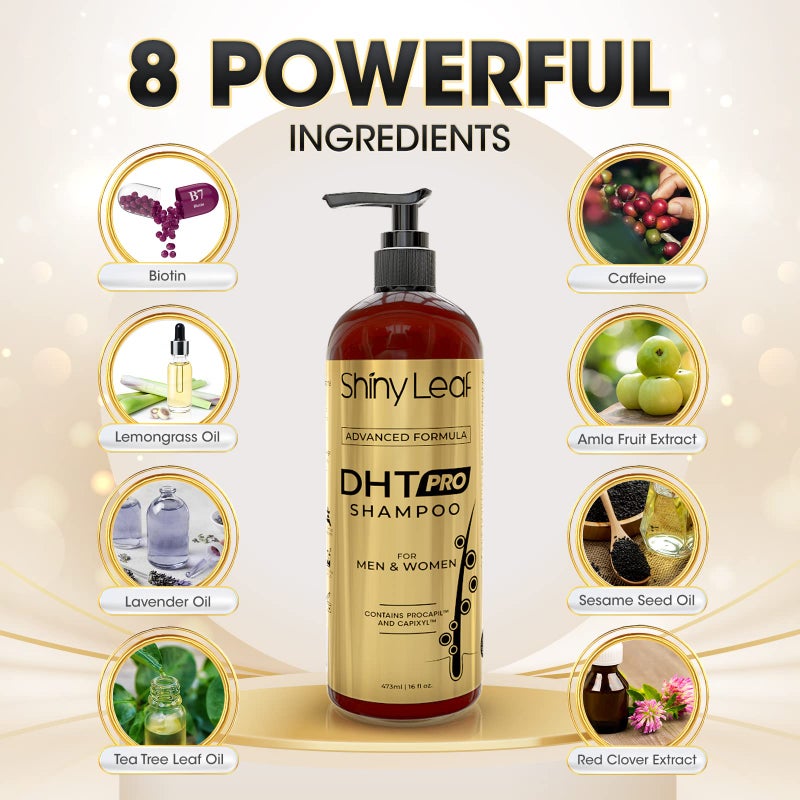 Shiny Leaf شامبو DHT برو تركيبة متقدمة مع بروكابيل وكابيكسيل، مثبطات DHT ومستخلصات طبيعية، شامبو مضاد للتساقط للرجال والنساء، ينشط فروة الرأس، يحفز البصيلات لشعر أكثر كثافة وامتلاء - Image 3