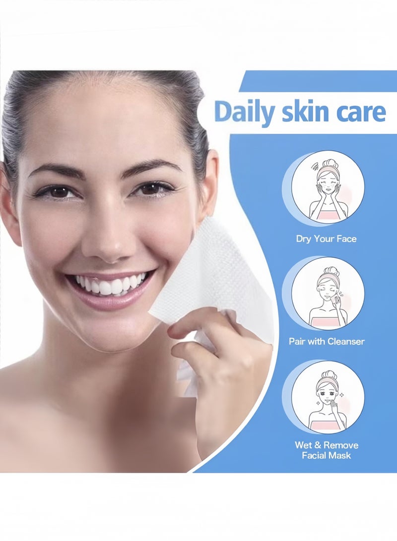 مناشف وجه للاستخدام مرة واحدة، 120 منديلًا، مناديل جافة، مناشف وجه قطنية ناعمة لتنظيف البشرة، مناديل سميكة، مناديل وجه للاستخدام مرة واحدة للتنظيف وإزالة المكياج والعناية بالبشرة - Image 2