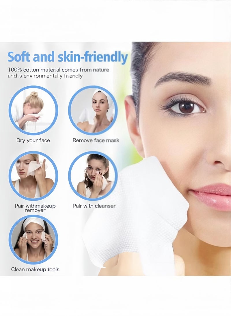 مناشف وجه للاستخدام مرة واحدة، 120 منديلًا، مناديل جافة، مناشف وجه قطنية ناعمة لتنظيف البشرة، مناديل سميكة، مناديل وجه للاستخدام مرة واحدة للتنظيف وإزالة المكياج والعناية بالبشرة - Image 3
