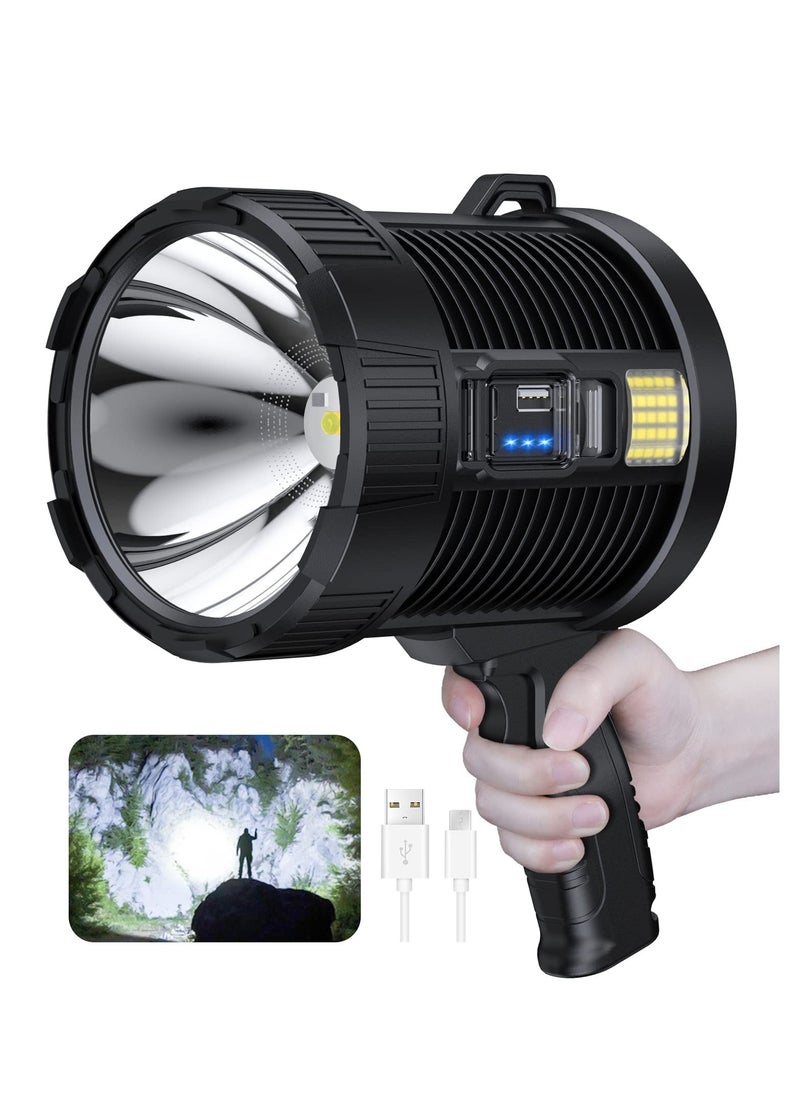 SYOSI Rechargeable Spotlight, 100000 Lumens Led Spot Lights Handheld Large Flashlight Super Bright Outdoor Solar Spotlights Searchlight with Cob Light, 6 Modes, IPX5 Waterproof (Black)  - Image 1