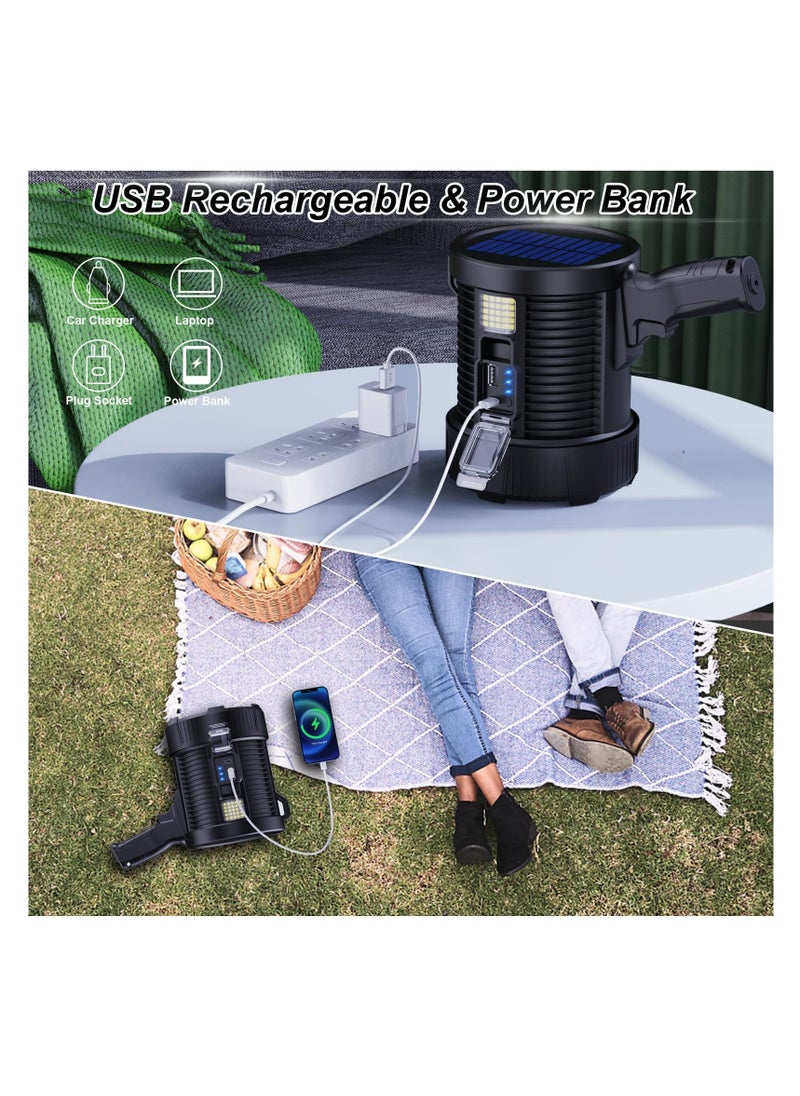SYOSI Rechargeable Spotlight, 100000 Lumens Led Spot Lights Handheld Large Flashlight Super Bright Outdoor Solar Spotlights Searchlight with Cob Light, 6 Modes, IPX5 Waterproof (Black)  - Image 4