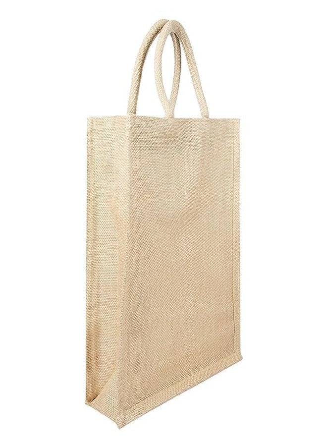 Inaara Jute Tote Bags with Handles Handicraft Jute Bag Natural Tifin Bag Blank Large Burlap Reusable, Grocery Bags, Water Resistant for Bridesmaid Gift Travel Shopping (15 X 18 X 5 INCH) - Image 1