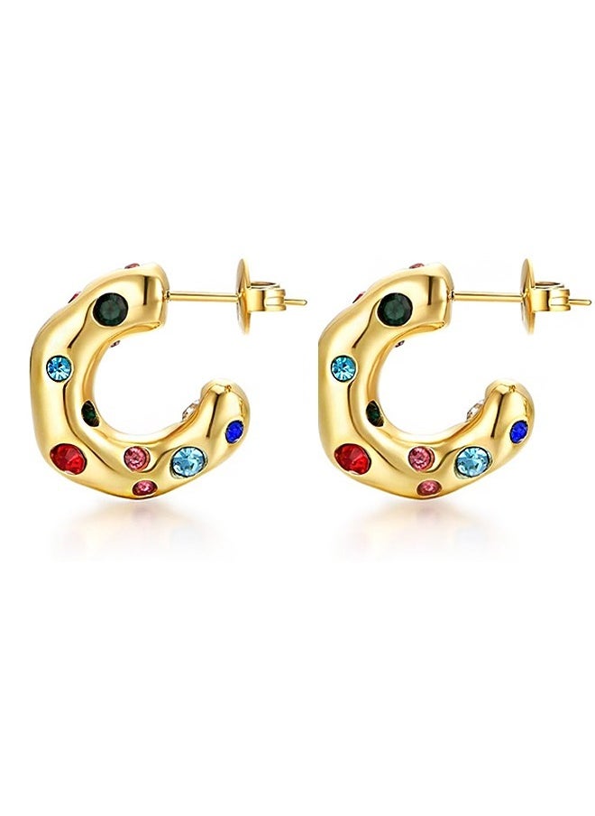 Beyond Colored Diamonds Earrings for Women, Anti Rust and Anti Fading Hypoallergenic 14K Gold Zircon Earrings, Fashion Jewelry Gift (Golden)  - Image 1