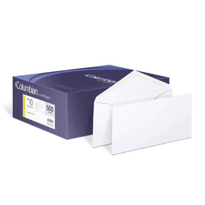 Columbian #10 Envelopes, Gummed Seal, Executive Business, 4-1/8 x 9-1/2 Inches, White, 500 Per Box (CO125) - Image 1