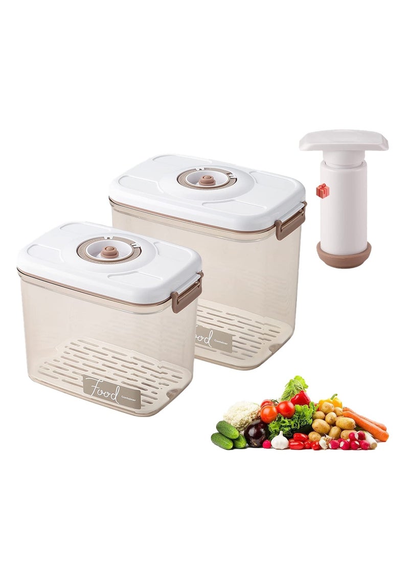 Kitchen Storage Box Set, 2 Pcs Vacuum Food Container Boxes with Vacuum Pump, Transparent Plastic Food Storage Case with Airtight Lid and Time Compass for Vegetables, Fruits and Meats  - Image 1
