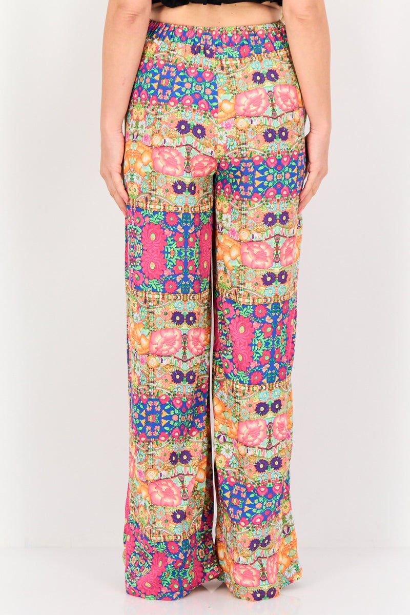 FOREVER 21 سروال نسائي بقصة عادية وطباعة شاملة بأرجل واسعة، متعدد الألوان - Image 3