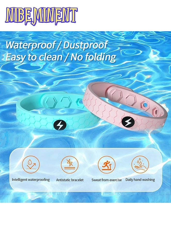 NIBEMINENT سوار مضاد للكهرباء الساكنة، أساور زوجية بتصميم كرة القدم، سوار مضاد للكهرباء الساكنة، سوار طاقة سيليكون أيونات سالبة للرياضات الخارجية لتحسين النوم وإزالة الكهرباء الساكنة (نمط البرق، أسود/وردي/أزرق/أصفر) - Image 2