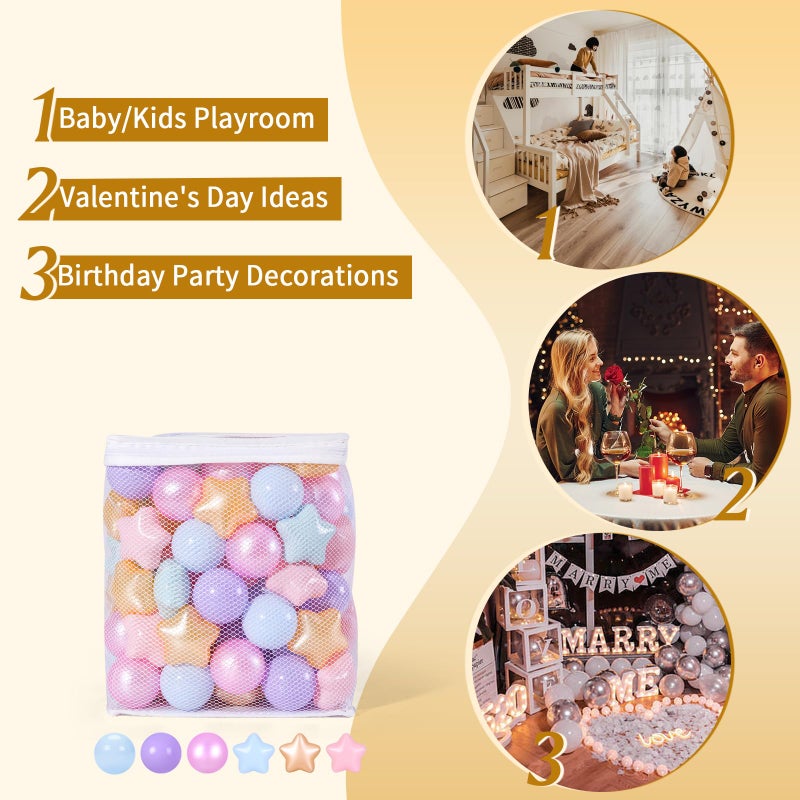 TRENDPLAY Star Ball Pit Balls 100 for Toddlers - Ball Pit Ball Shapes Plastic Balls for Boys Girls Ball Pit Fun  Birthday Party  Christmas Decoration Pearl Mermaid Colors - Image 4