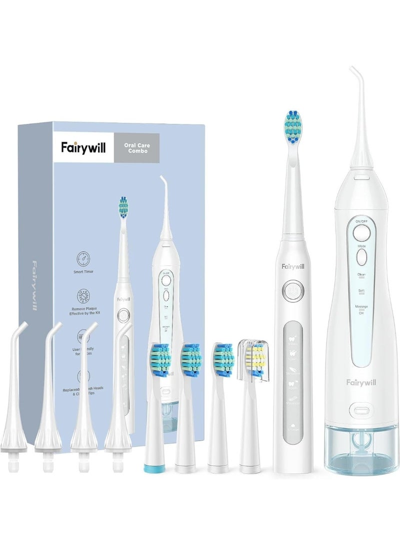 Fairywill Smart Oral Care Combo 5020E, Water Flosser and Electric Toothbrush with 507 Toothbrush Set for Braces Bridges Care - Image 1