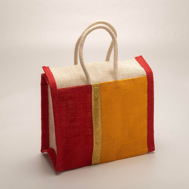 Soman Jute Thamboolam Bags for return gifts Golden Yellow and Red combo - Set of 10 - Image 5