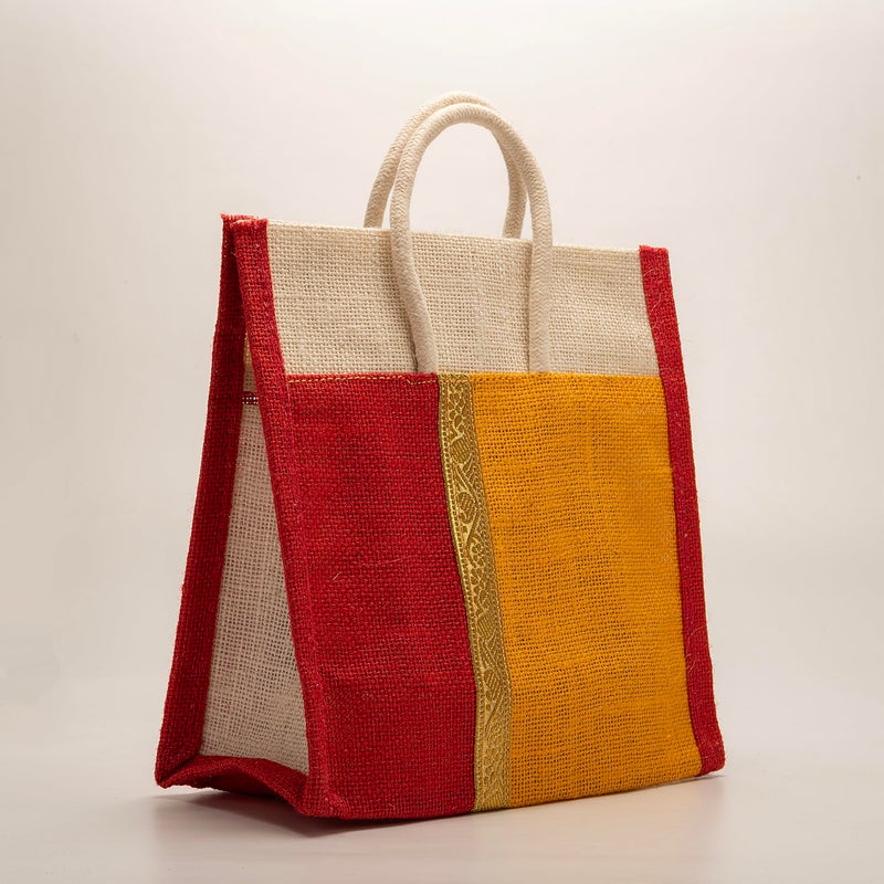 Soman Jute Thamboolam Bags for return gifts Golden Yellow and Red combo - Set of 10 - Image 3