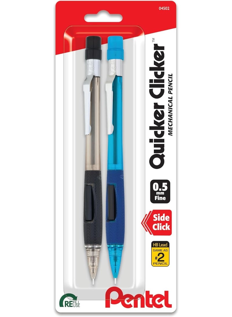 Pentel أقلام رصاص أوتوماتيكية من بنتل® كويكر كليكر™، 0.5 مم، برميل دخاني، عبوة من 2 قلم - Image 1