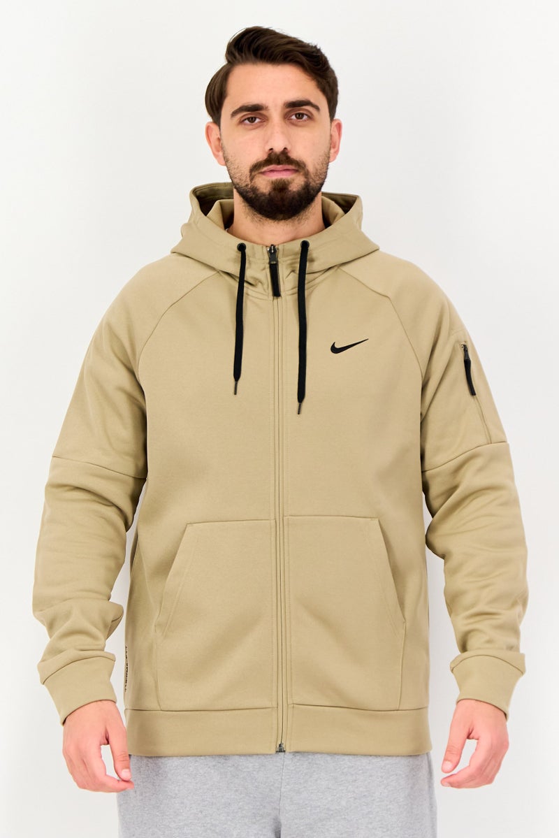 Nike هودي تدريب بأكمام طويلة للرجال بتقنية ثيرما فيت، تان - Image 1