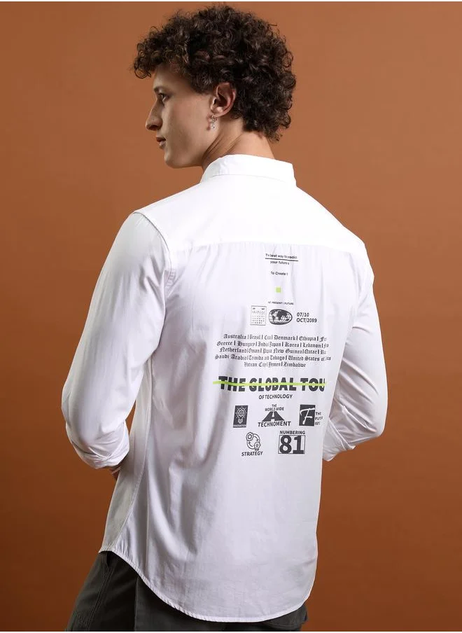 Ketch Slim Fit Typography Print Cotton Casual Shirt by Styli