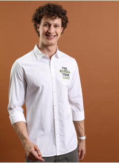 Ketch Slim Fit Typography Print Cotton Casual Shirt by Styli  - Image 3