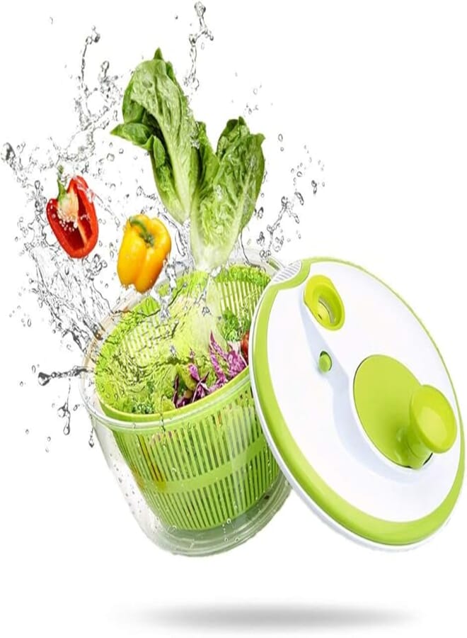 AnGeer Salad Spinner for Vegetable Washer Lettuce Spinner 5L Easy To Use Salad Spinner Large with Rotary Handle (Green)