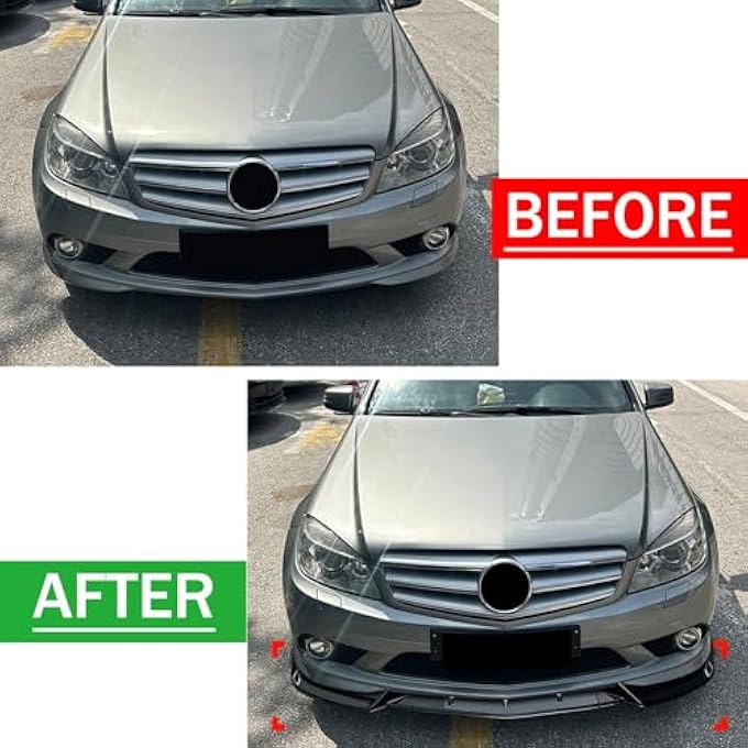 FINMOKAL سبويلر أمامي للسيارة متوافق مع بنز C Class W204 2008-2010 AMG لاين، مظهر ألياف الكربون - Image 3