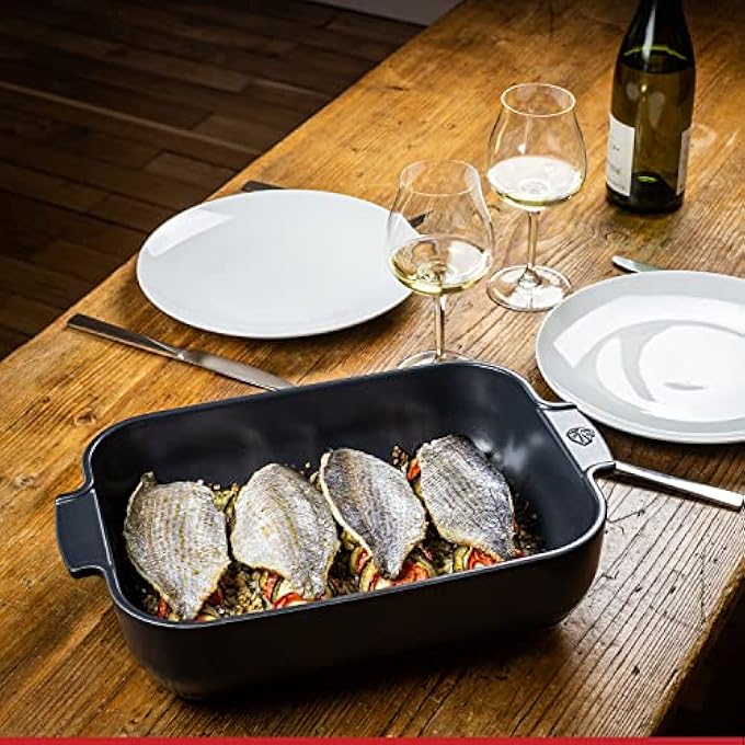 ريحني طبق فرن مستطيل من أبوليا 40 سم من السيراميك الميكانيكي والمقاوم للصدمات الحرارية مقاوم للصدمات الحرارية بدرجة حرارة تتراوح بين 20 إلى 250 درجة مئوية وضمان لمدة 10 سنوات صنع في فرنسا - Image 2