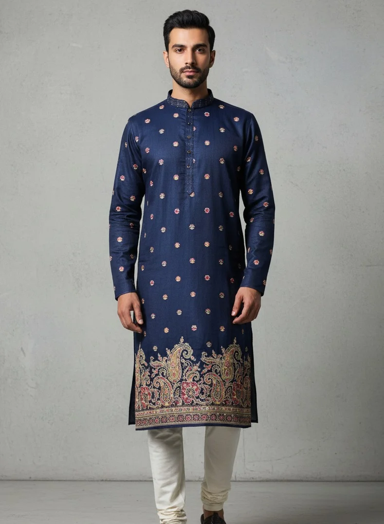 Lehar Navy Blue Embroidered Kurta Set