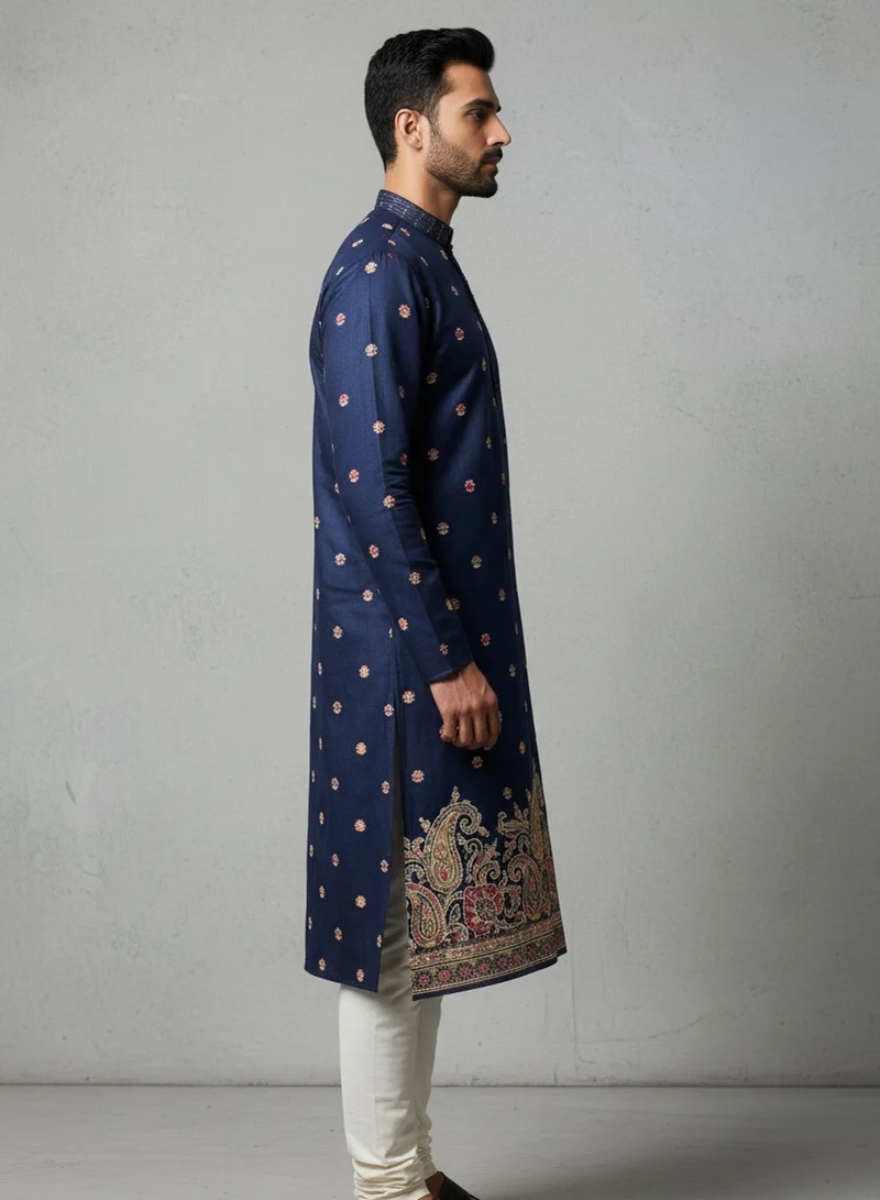 Lehar Navy Blue Embroidered Kurta Set