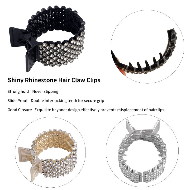 FRDTLUTHW 1.77Inch Small Hair Claw Clips for High Ponytail, Rhinestone Shark Hair Clips for Women Thick Long Hair(Pack of 3) - Image 3