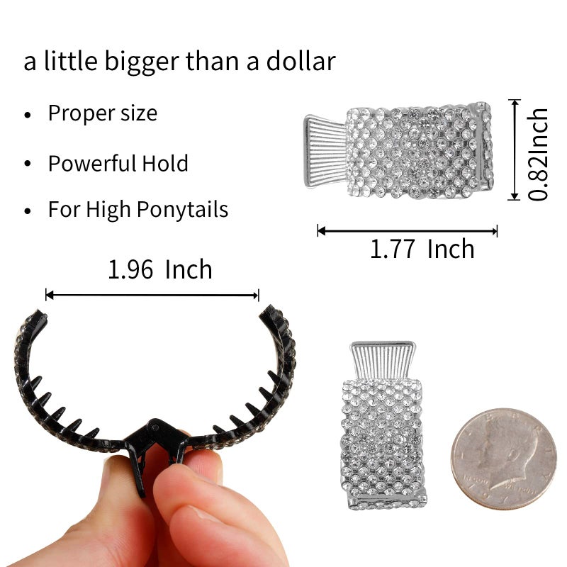 FRDTLUTHW 1.77Inch Small Hair Claw Clips for High Ponytail, Rhinestone Shark Hair Clips for Women Thick Long Hair(Pack of 3) - Image 2