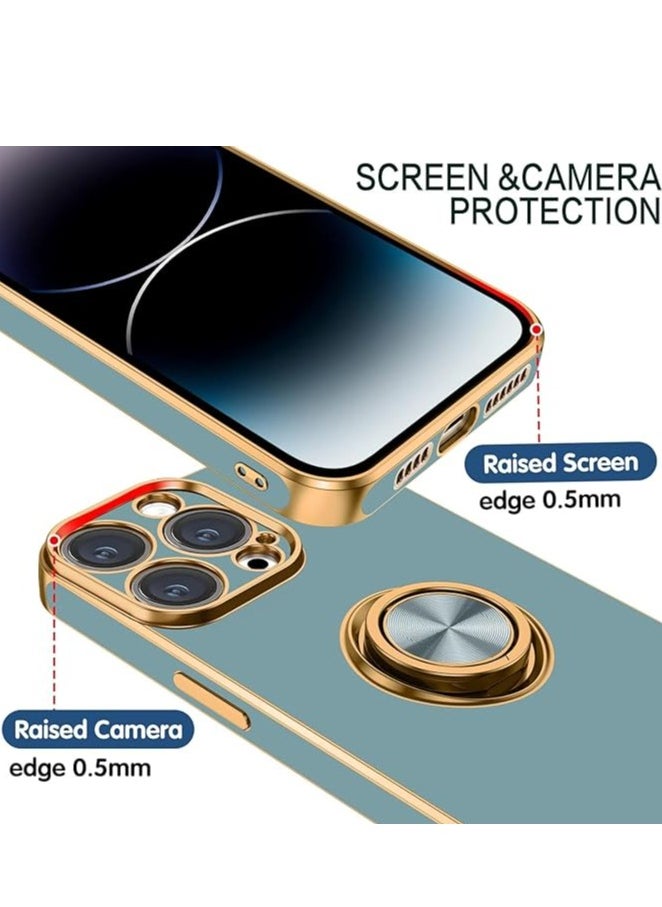 YoYoTech iPhone 15 Pro Soft Silicon Shockproof Luxury Gold Lining Case Rotatable Magnetic Ring Holder Kickstand Cover Full Camera Protection.(Grey)  - Image 2
