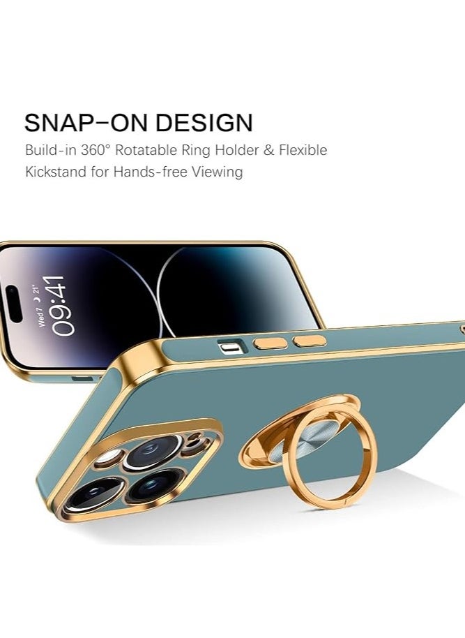 YoYoTech iPhone 15 Pro Soft Silicon Shockproof Luxury Gold Lining Case Rotatable Magnetic Ring Holder Kickstand Cover Full Camera Protection.(Grey)  - Image 3