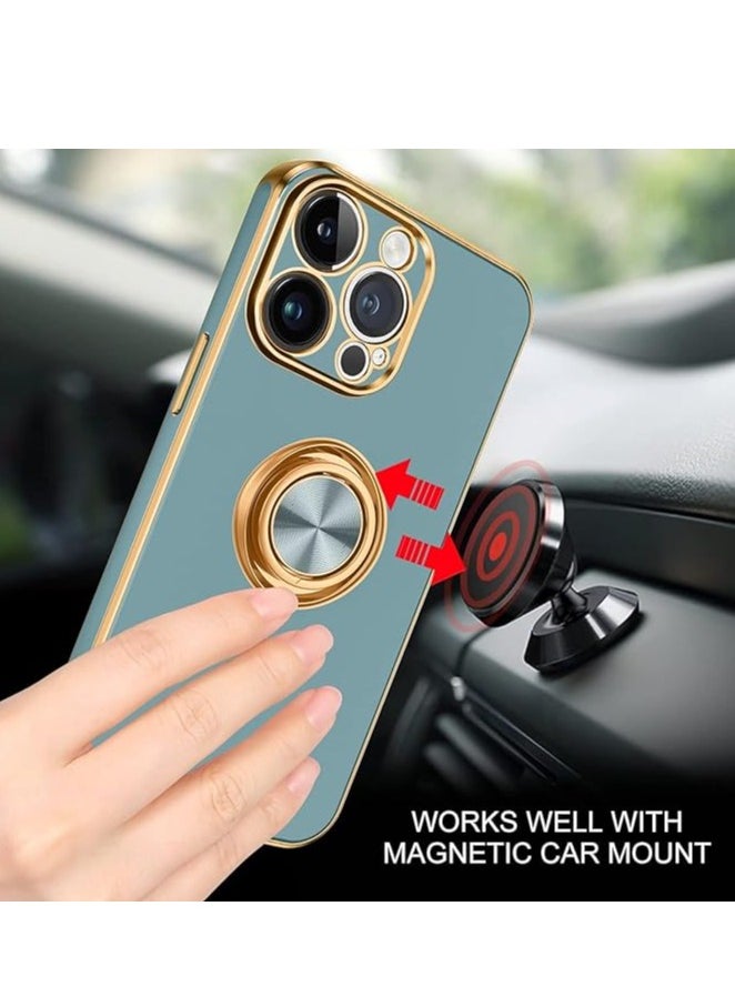 YoYoTech iPhone 15 Pro Soft Silicon Shockproof Luxury Gold Lining Case Rotatable Magnetic Ring Holder Kickstand Cover Full Camera Protection.(Grey)  - Image 4