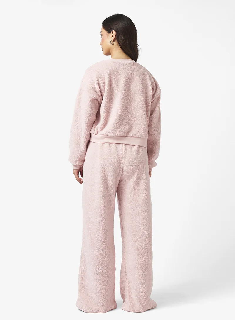جينجر بيسيكس Cozy Lounge Borg Sweat & Wide Leg Pant Set
