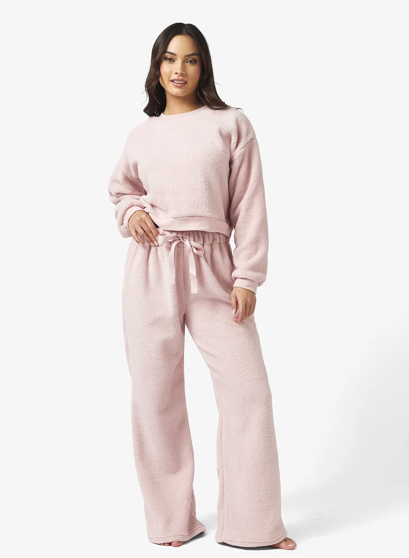 جينجر بيسيكس Cozy Lounge Borg Sweat & Wide Leg Pant Set