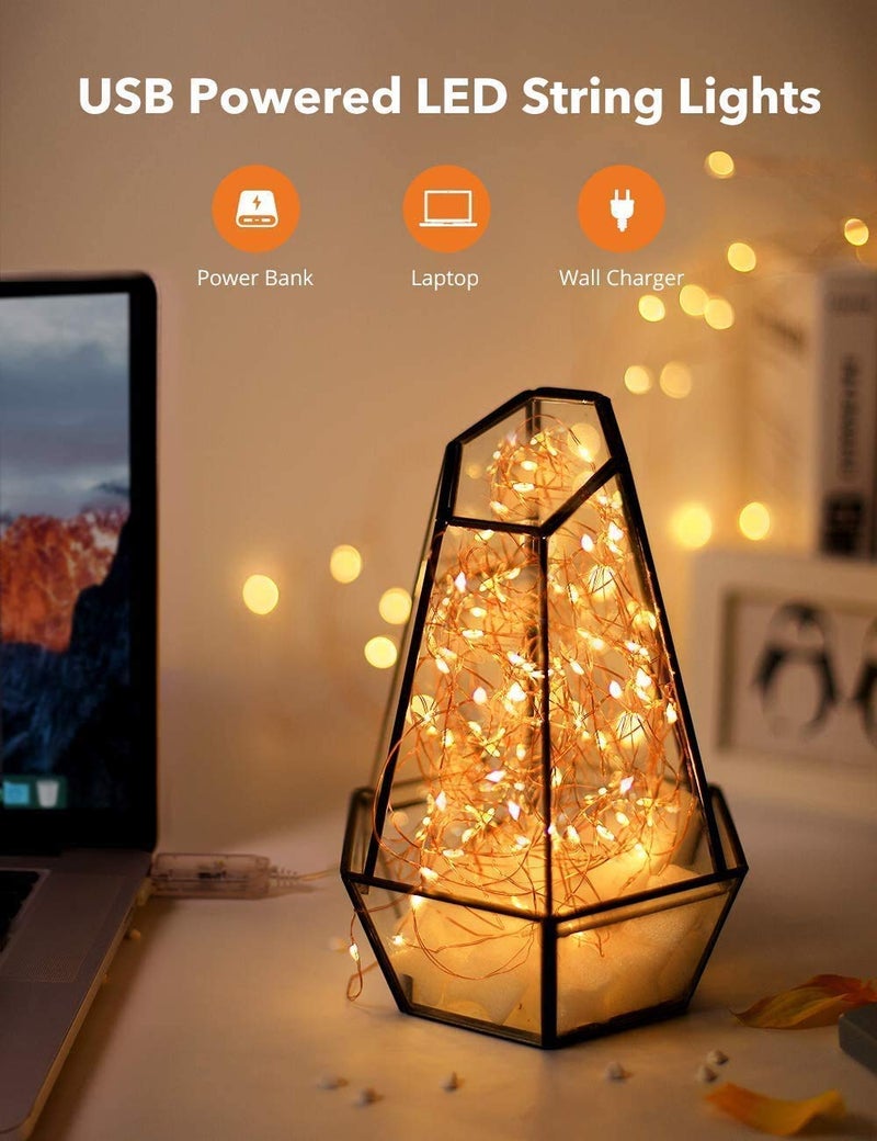Lexton Lexton String Led Light with 2 Meter USB for Decoration Battery poweredWarm White Pack of 1 Standard Lexcopper5m50Led  - Image 5