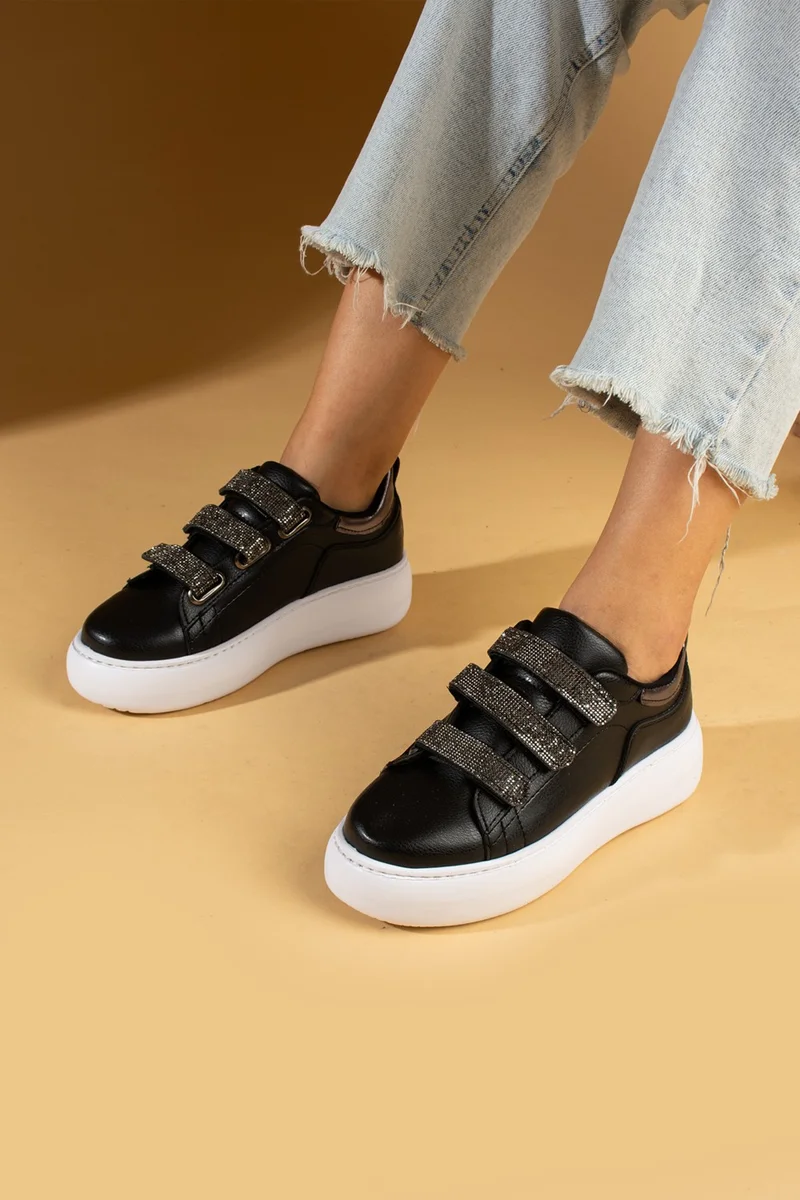 Pembe Potin Pink Potin 3 Strips Stone High Sole Comfort Women's Sneaker 36-729-24BLACKWHITE