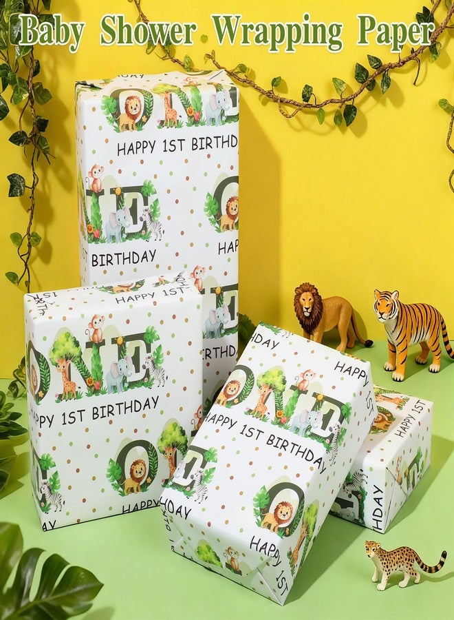 Pineraap Wild One 1st Birthday Wrapping Paper Roll for Baby Boy, One Year Old Gift Wrap with Jungle Animals Design, Age 1 Wrapping Paper for First Birthday Baby Shower Holiday Party Supplies, 17 In ×16.4 Ft - Image 2